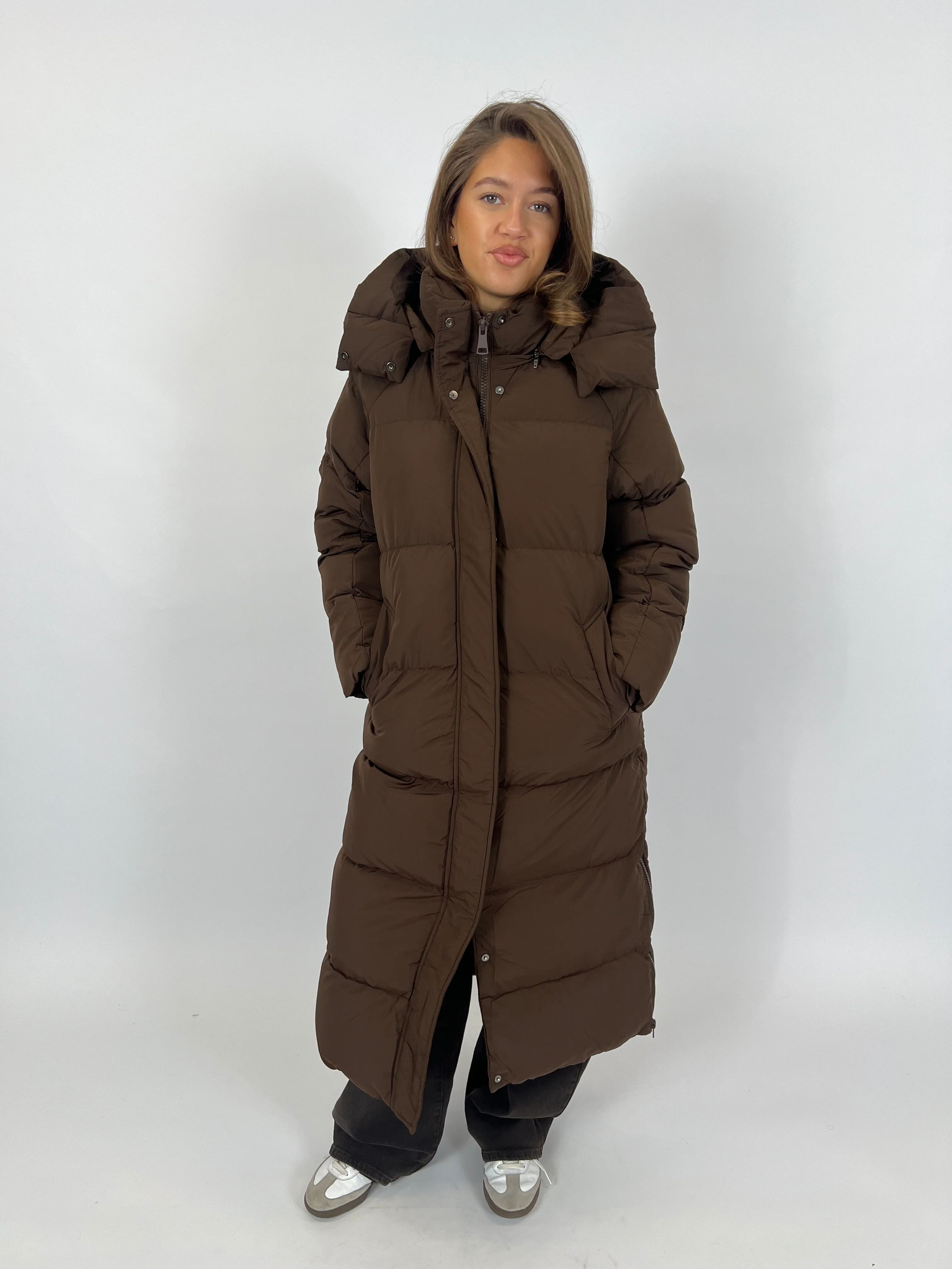 Long Zipper Puffer Coat Black